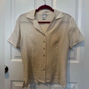 Allison Daley 100% SILK Ivory Textured Button-Up Blouse